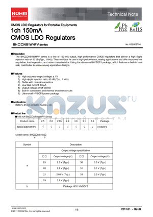 BH29NB1WHFWHFV datasheet - 1ch 150mA CMOS LDO Regulators