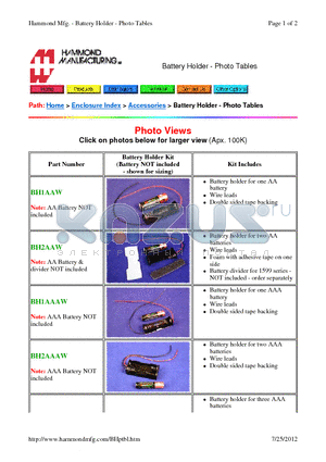 BH2AAW datasheet - Battery holder for one AA battery