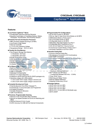 CY8C20X66 datasheet - CapSense Applications