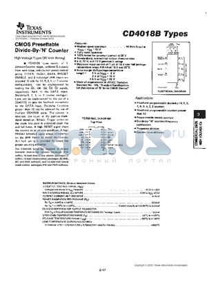 CD4000 datasheet - CMOS PRESETTABLE DIVIDE-BY-N COUNTER