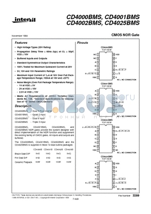 CD4000 datasheet - CMOS NOR Gate