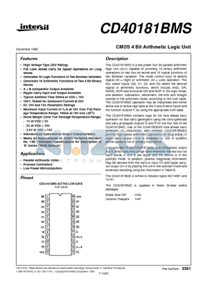 CD4000 datasheet - CMOS 4 Bit Arithmetic Logic Unit