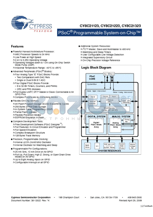 CY8C21223 datasheet - PSoC Programmable System-on-Chip