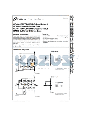 CD4001 datasheet - Quad 2-Input NOR,NAND Buffered B Series Gate