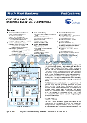 CY8C21234-24SX datasheet - PSoC  Mixed-Signal Array