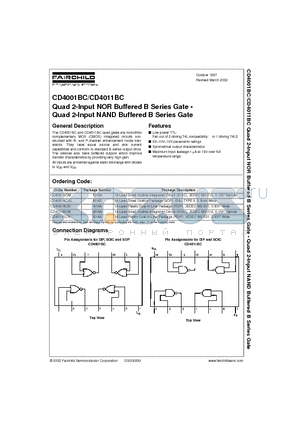 CD4001B datasheet - Quad 2-Input NOR Buffered B Series Gate . Quad 2-Input NAND Buffered B Series Gate