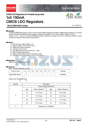 BH31RB1WGUT-E2 datasheet - 1ch 150mA CMOS LDO Regulators