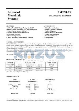 AMS78L08L datasheet - 100mA VOLTAGE REGULATOR