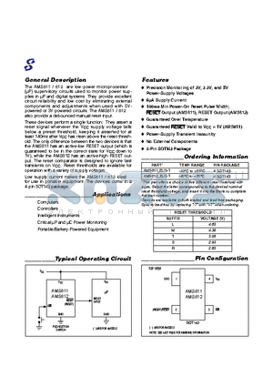 AMS812 datasheet - Precision Monitoring of 3V, 3.3V, and 5V Power-Supply Voltages