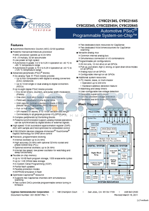 CY8C21345 datasheet - Automotive PSoC^ Programmable System-on-Chip