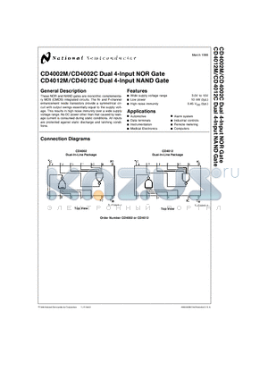 CD4002C datasheet - Dual 4-Input NOR(NAND) Gate