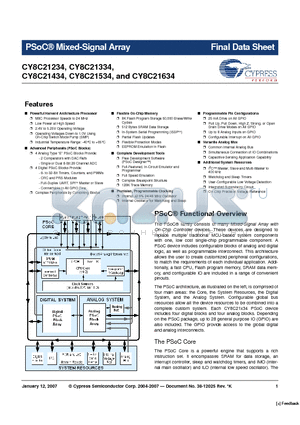 CY8C21634 datasheet - PSoC^ Mixed-Signal Array