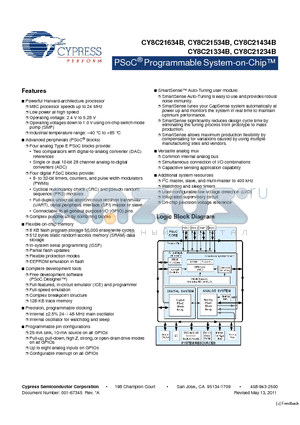 CY8C21634B datasheet - PSoC Programmable System-on-Chip Low power at high speed