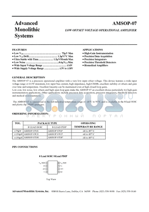 AMSOP-07C datasheet - LOW OFFSET VOLTAGE OPERATIONAL AMPLIFIER