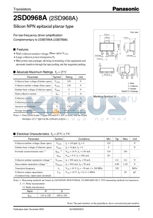 2SD968A datasheet - For Low-Frequency Driver Amplification