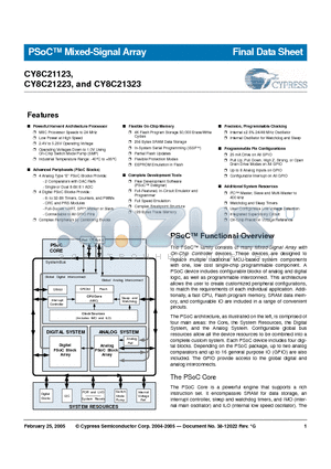 CY8C21X34 datasheet - PSoC Mixed-Signal Array