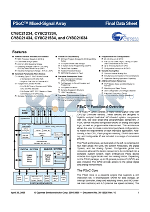 CY8C21534-24PVX datasheet - PSoC  Mixed-Signal Array