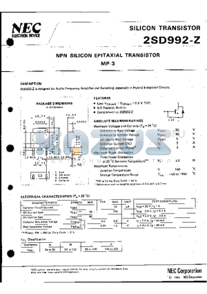 2SD992-Z datasheet - NPN SILICON EPITAXIAL TRANSISTOR MP-3
