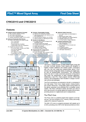 CY8C22213-24SIT datasheet - PSoC Mixed Signal Array