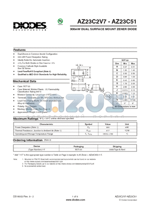 AZ23C11-7-F datasheet - 300mW DUAL SURFACE MOUNT ZENER DIODE