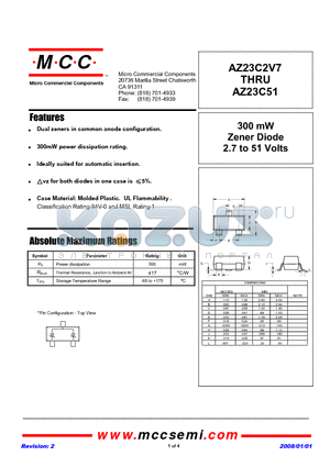 AZ23C11-TP datasheet - 300 mW Zener Diode 2.7 to 51 Volts