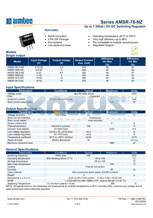 AMSR-78-NZ_12 datasheet - Up to 7.5Watt | DC-DC Switching Regulator