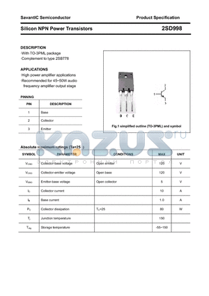 2SD998 datasheet - Silicon NPN Power Transistors