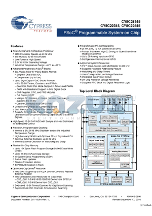 CY8C22345 datasheet - PSoC Programmable System-on-Chip