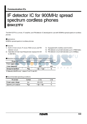 BH4127 datasheet - IF detector IC for 900MHz spread spectrum cordless phones