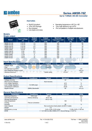 AMSR-7805Z datasheet - Up to 7.5Watt | DC-DC Converter