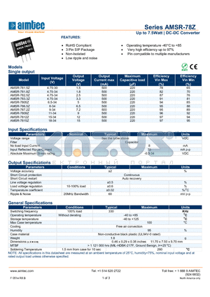 AMSR-7809Z datasheet - Up to 7.5Watt | DC-DC Converter