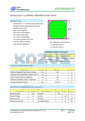 2SF292200CYY datasheet - ULTRAFAST RECOVERY DIODE CHIPS