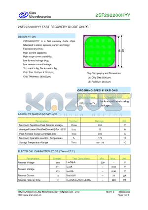 2SF292200HYY datasheet - FAST RECOVERY DIODE CHIPS