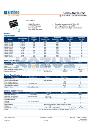 AMSR-781.8Z datasheet - Up to 7.5Watt | DC-DC Converter