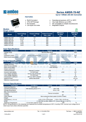 AMSR-7812-NZ datasheet - Up to 7.5Watt | DC-DC Converter