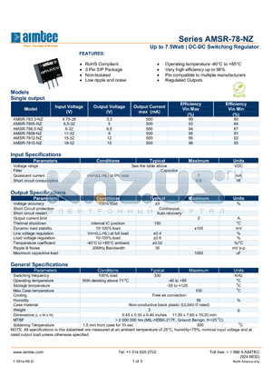 AMSR-7812-NZ datasheet - Up to 7.5Watt | DC-DC Switching Regulator