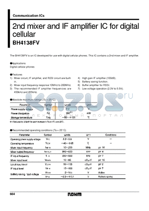 BH4138FV datasheet - 2nd mixer and IF amplifier IC for digital cellular