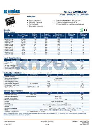 AMSR-782.5Z datasheet - Up to 7.5Watt | DC-DC Converter