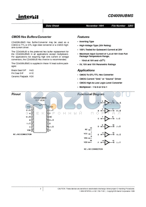 CD4009UBMS datasheet - CMOS Hex Buffers/Converter
