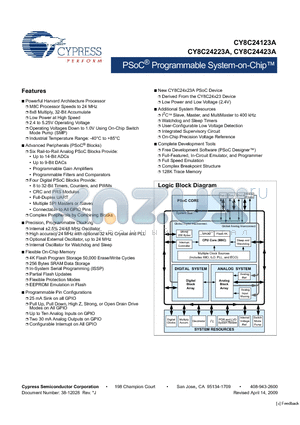 CY8C24000A-24PVXI datasheet - PSoC Programmable System-on-Chip