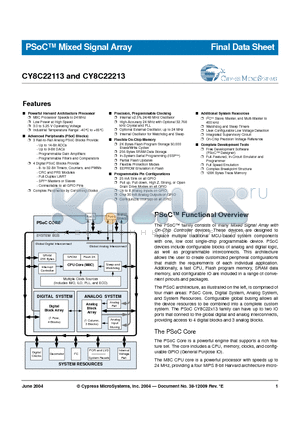 CY8C22113-24SI datasheet - PSoC Mixed Signal Array