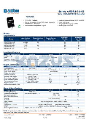 AMSR1-7812-NZ datasheet - Up to 12 Watt | DC-DC Converter