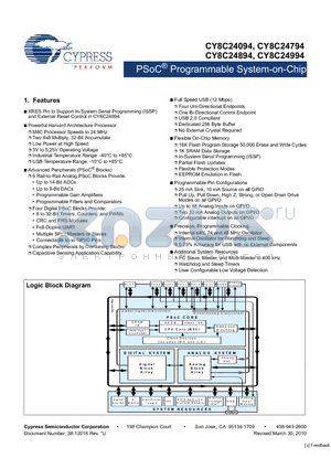 CY8C24094-24LTXIT datasheet - PSoC^ Programmable System-on-Chip