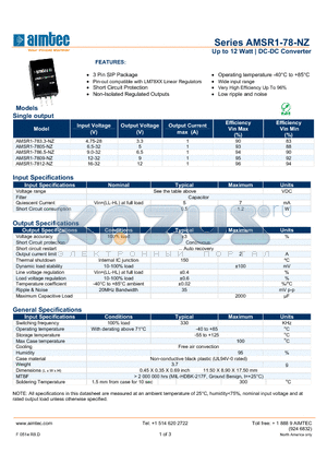 AMSR1-786.5-NZ datasheet - Up to 12 Watt | DC-DC Converter