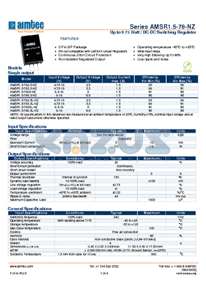 AMSR1.5-7805L-NZ datasheet - Up to 9.75 Watt | DC-DC Switching Regulator