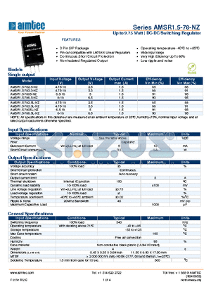 AMSR1.5-782.5L-NZ datasheet - Up to 9.75 Watt | DC-DC Switching Regulator