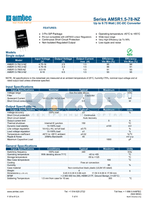 AMSR1.5-786.5-NZ datasheet - Up to 9 .75 Watt | DC-DC Converter