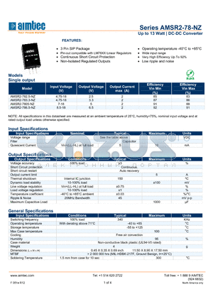 AMSR2-78-NZ datasheet - Up to 13 Watt | DC-DC Converter