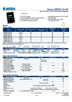 AMSR2-78-NZ datasheet - Up to 13 Watt | DC-DC Switching Regulator