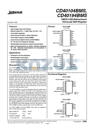 CD40104BMS datasheet - CMOS 4-Bit Bidirectional Universal Shift Register